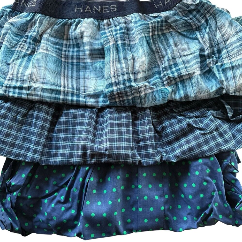 NEW Men's Boxer Underwear SM & MED 3 Pair Blue Plaid ~ 2 Hanes / 1 Gildan